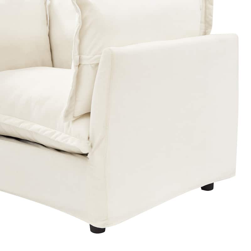 Roomfitters Upholstered Armchair with Ottoman, Wide Seat and Curved Armrests for Living Room or Bedroom