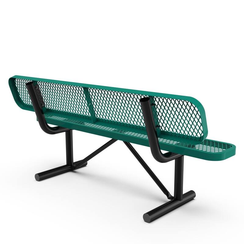 Commercial Grade Expanded Mesh Metal Outdoor Bench with Backrest