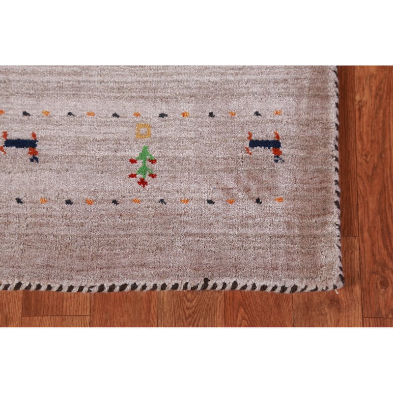 Hand Knotted Oriental 100% Wool Carpet Tribal Animal Pictorial Brown Gabbeh Runner Rug - 9' 10'' X 2' 9''