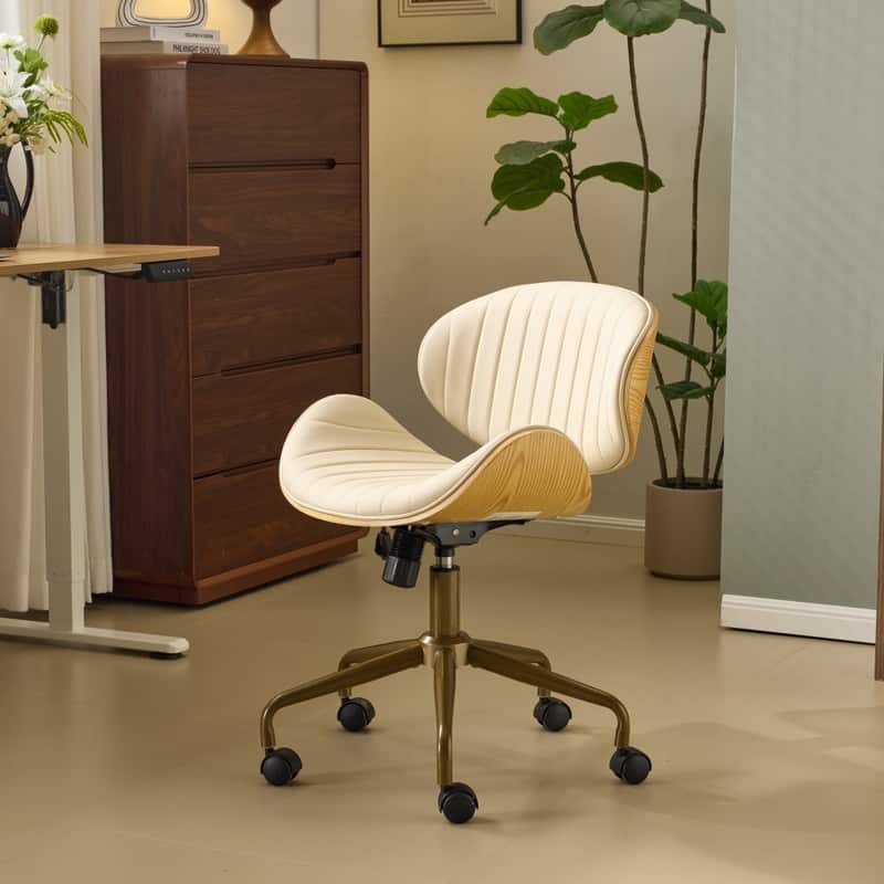 PU Curved Office Chair With Antique Bronze Base