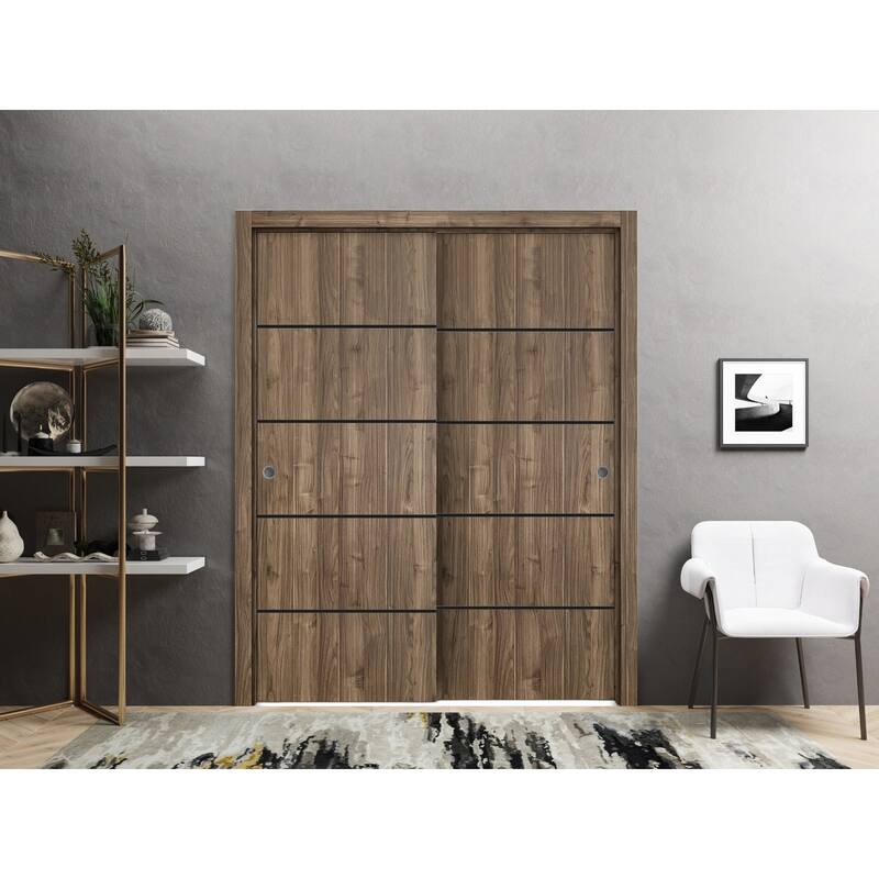 Bypass Doors 36 x 80 Planum 0015 Walnut with Sturdy Rails