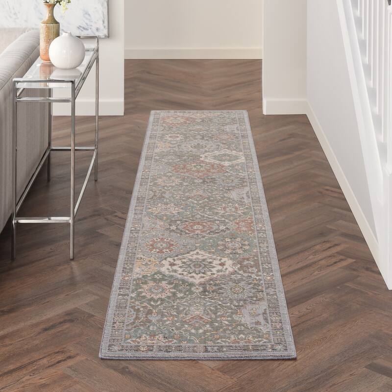 Nourison Parisa Traditional Moroccan Lantern Floral Medallion Area Rug - 2'3" x 10' - Grey/Multi
