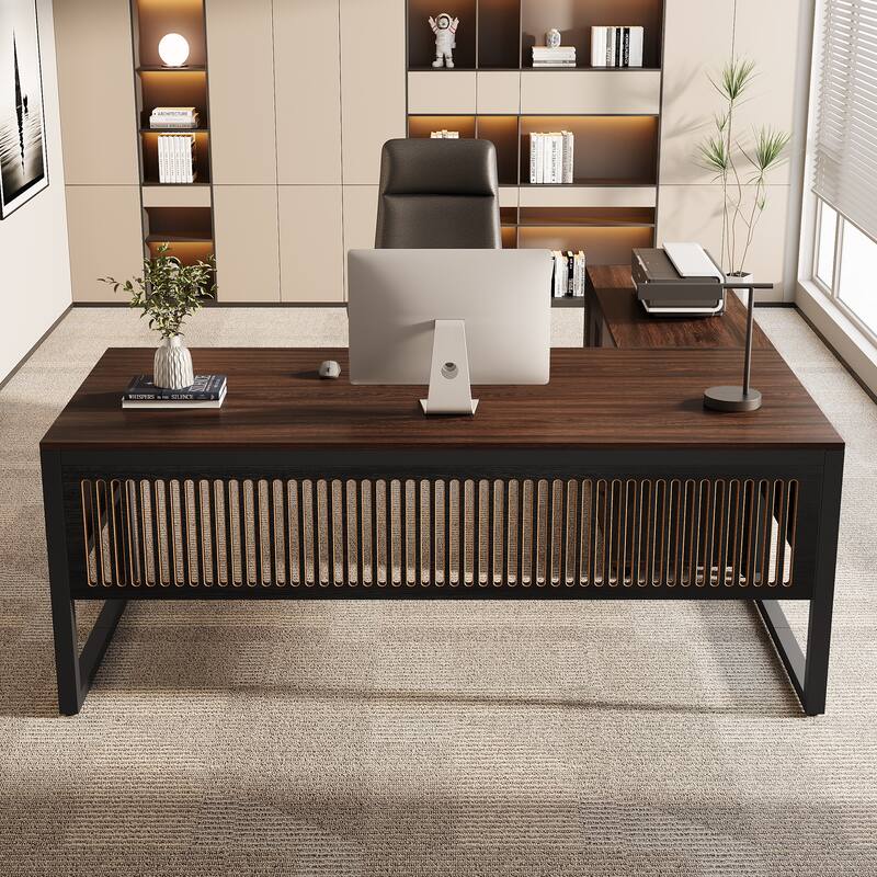 63-Inch Large Executive Desk and Mobile File Cabinet Set for Office