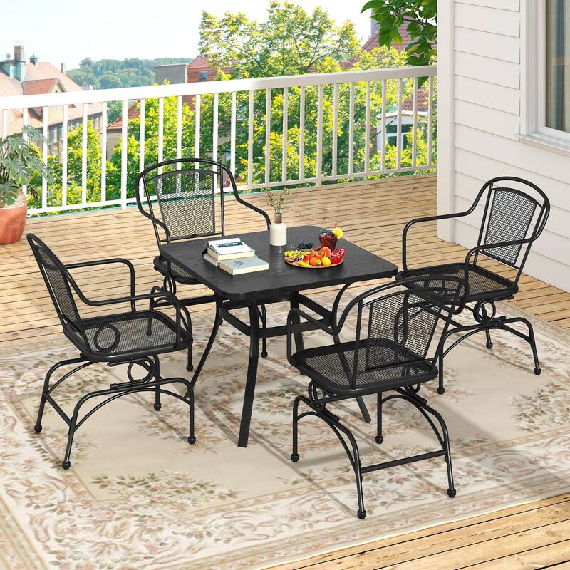 Gymax Patio Rocking Chairs Set of 4 w/ Metal Mesh Backrest & Seat