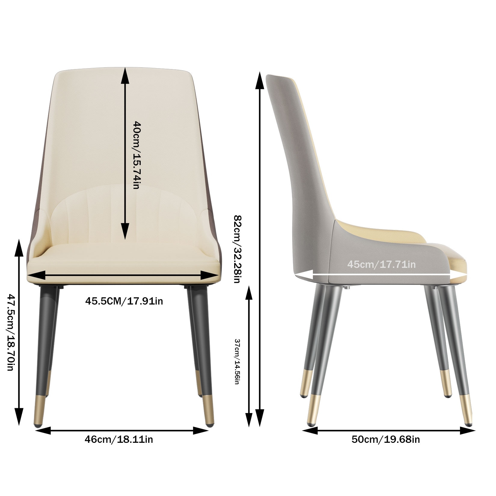 Modern Leather Dining Chairs Set of 2 - 18x19.7x32.3 Inches-image