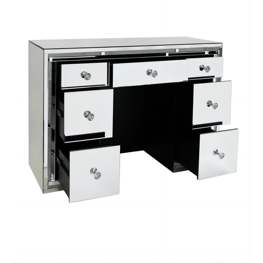 7-Drawer Mirrored Vanity Dressing Makeup Table with Sparkling Diamond -  Overstock - 39617869
