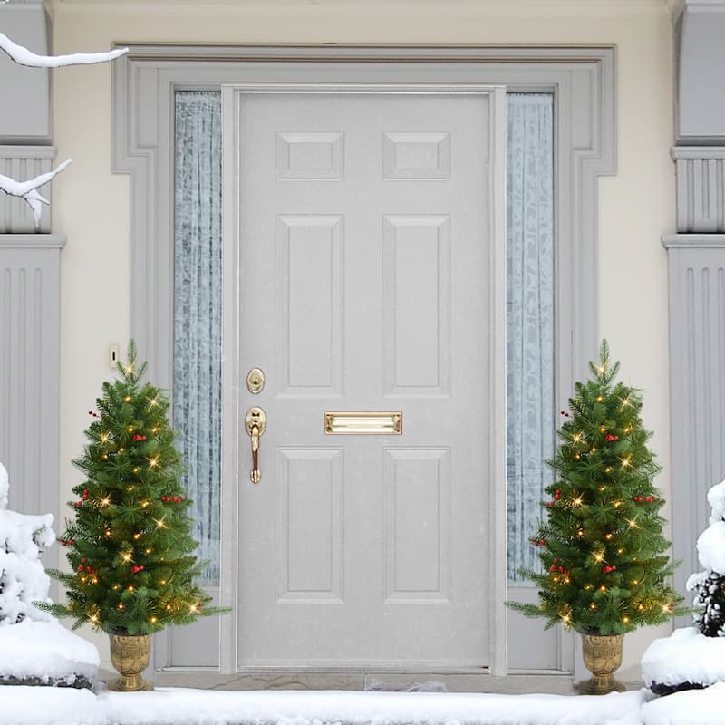 Puleo International Set of 2 Artificial Battery-Operated Pre-Lit Potted Oregon Fir Trees