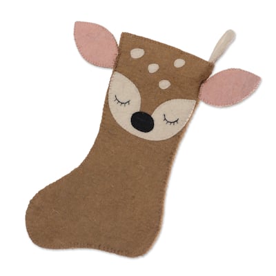 Novica Handmade Sleeping Deer Applique Wool Felt Christmas Stocking