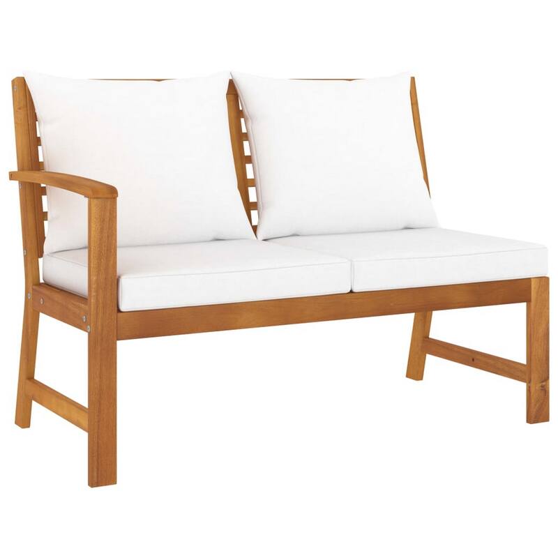 Roma 6pc Outdoor Modular Sofa and Table Set, White Fabric, Brown Wood