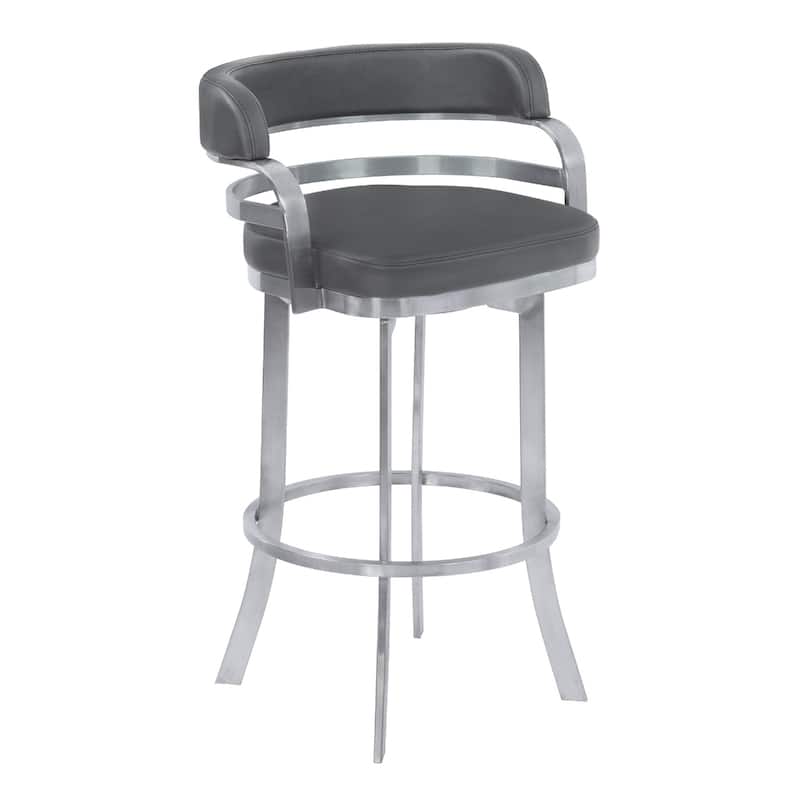 Faux Leather Counter Height Swivel Bar Chair with Silver Frame - Grey 30"