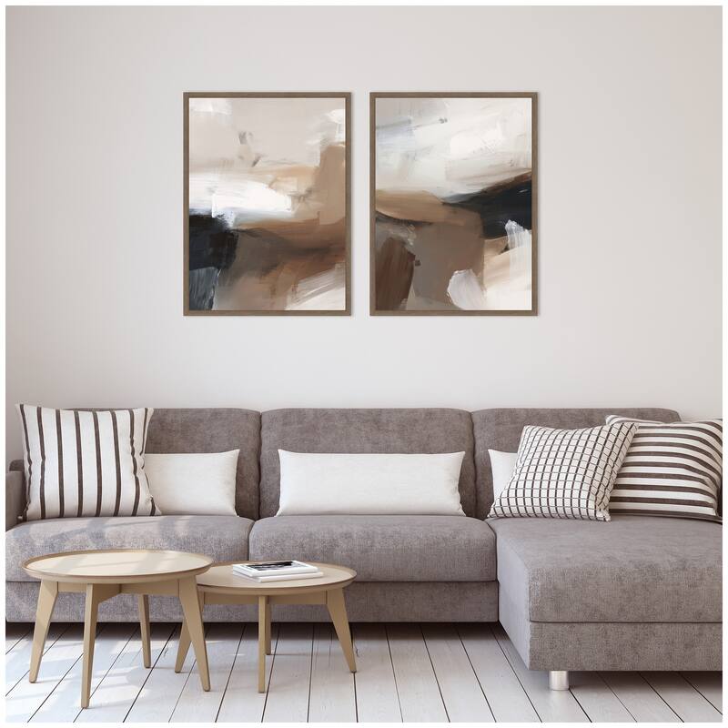 Kate and Laurel Layered Ground No. 1 & No. 2 2 Piece Framed Canvas Wall Art Set by Amy Lighthall