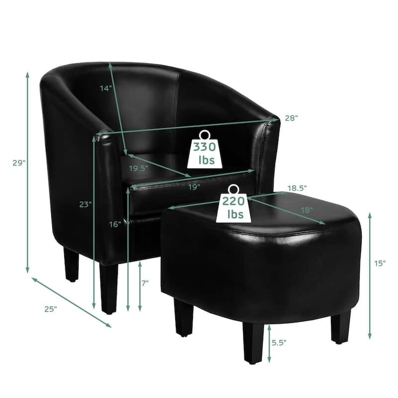 Modern Upholstered Linen Fabric Lounge Armchair with Ottoman and Wood Legs for Living Room - 28" x 25" x 29" (L x W x H)