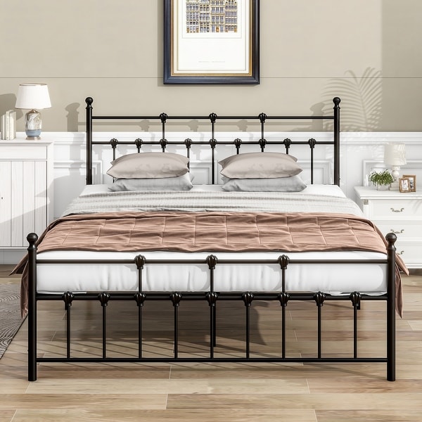 French Metal Platform Bed Frame with Shell Accents Design Queen Size Easy Assembly On Sale Bed Bath Beyond 39868228