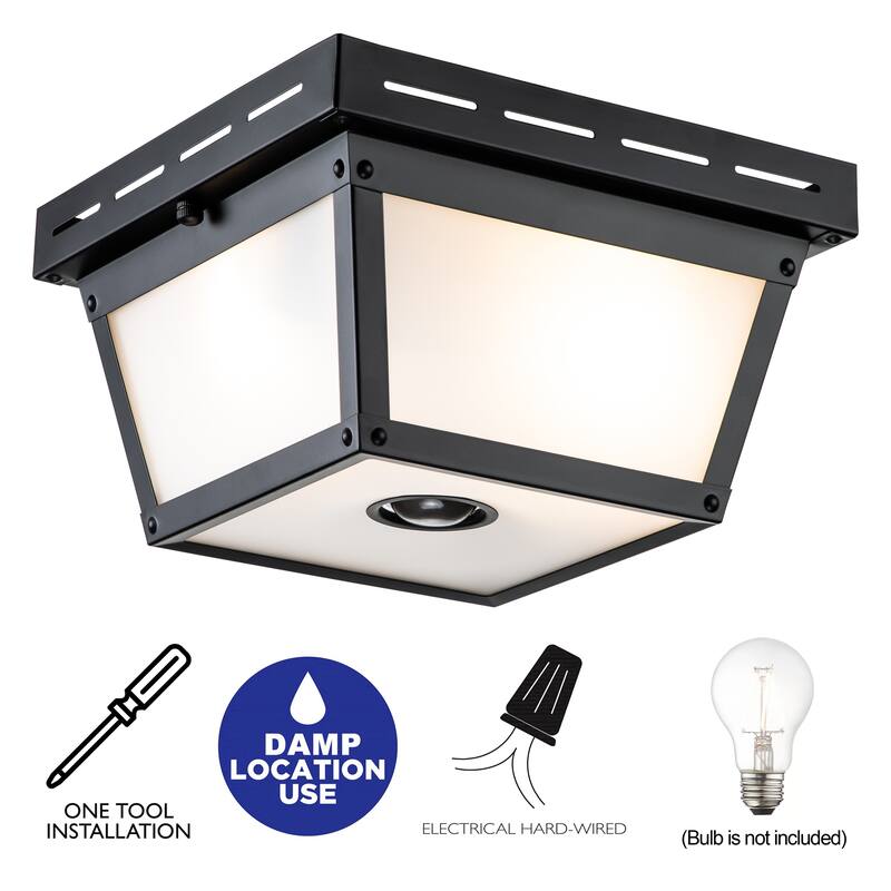 C Cattleya 2-Light Motion Sensor Outdoor Flush Mount Ceiling Light with White Textured Glass