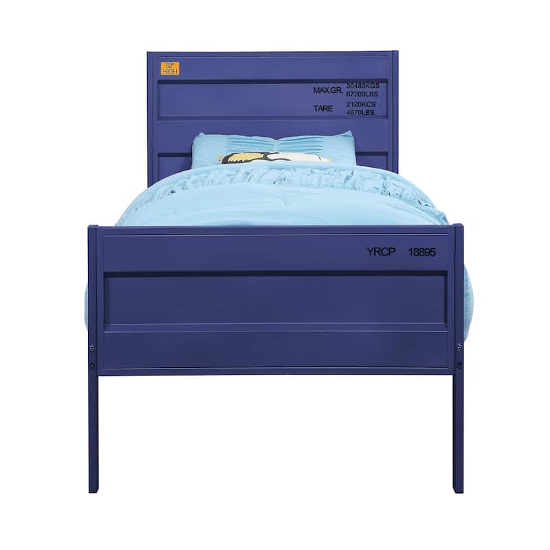 Blue Twin Metal Platform Bed with Cargo Container Design & 21-Slat Support
