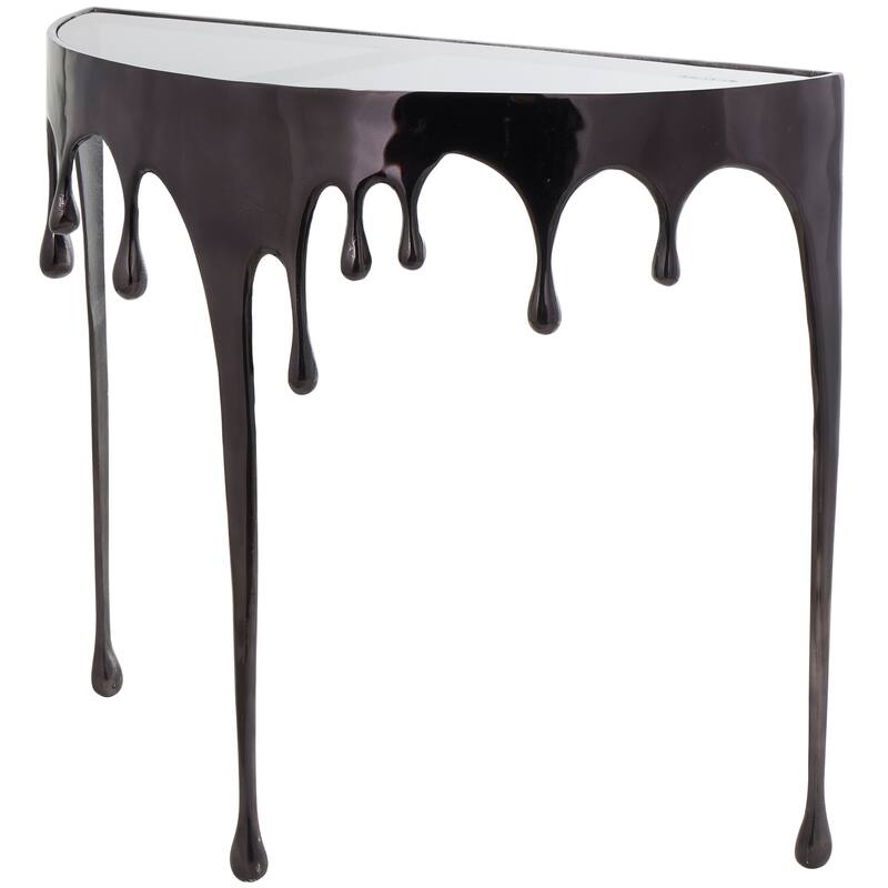 Aluminum Metal Accent, Console, and Coffee Table Collection with Drip Melting Design and Smoke Shaded Glass Top Multiple Colors