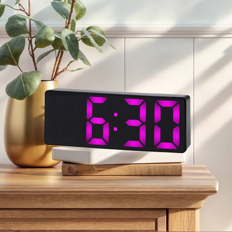 Small Digital Alarm Clock for Bedroom, with Big Numbers Display, Dimmable, 12/24H for Deep Sleepers 6.3x2.4x1 inch - Pink
