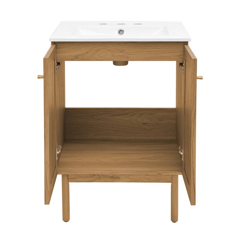 Classe 24 In. Oak Bathroom Vanity With White, 3-Hole Ceramic Sink Top