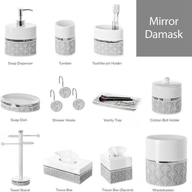 Creative Scents Mirror Damask Gray and White Bathroom Tumbler Cup - White /Grey - Grey/White
