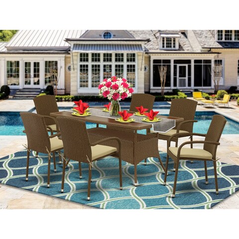 Outdoor Brown Color PE Wicker Dining Set - Rectangle Medium Patio Table and Outdoor Chairs (Number of Chairs Option)