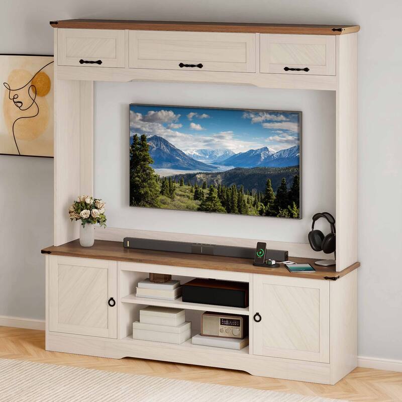 Moasis Vintage TV Stand with Power Outlet for 65" TVs