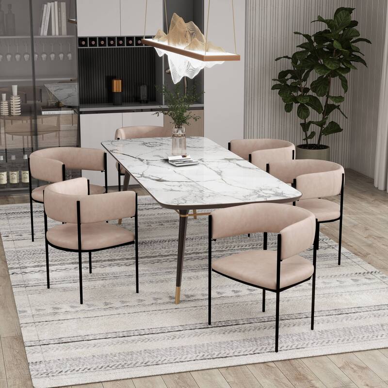 Dining Chair in Leather with Open-Back and Powder Coated Iron Legs Set of 4