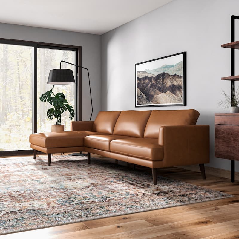 Lucio Modern Living Room Top Leather Corner Sectional Couch in Tan