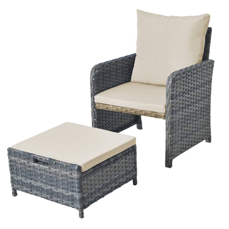 5 Pieces Patio Conversation Set with Cushions Coffee Table and 2 Ottomans