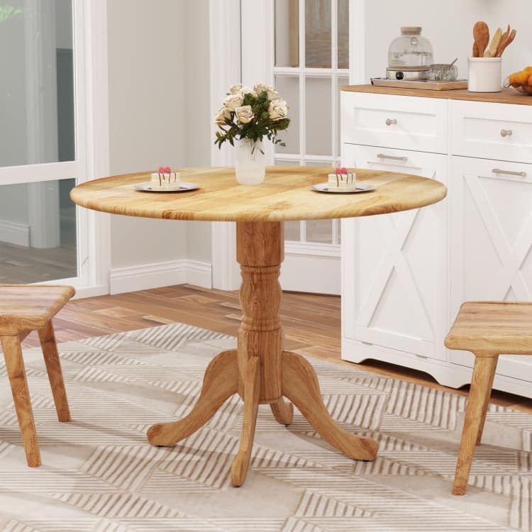Rubber Wood Round Dining Table with Curved Legs and Adjustable Foot Pads - 40 x 40 x 29 inch (L x W x H)