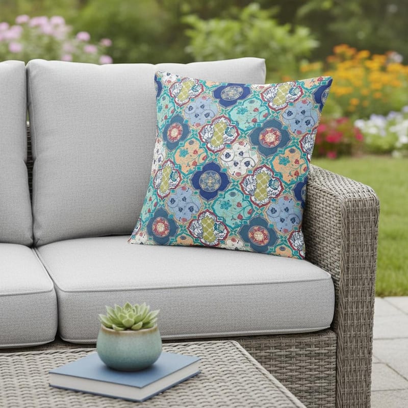 HomeRoots Set of Two 16" X 16" Green and Pink Blown Seam Floral Indoor Outdoor Throw Pillow - 16.00' X '16.00' X '5.00 - Green/Pink - 16.00' X '16.00' X '5.00