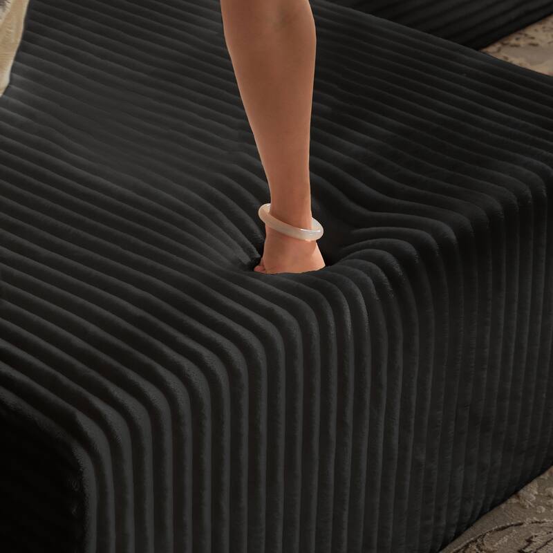 Modular Sectional Sofa with Chaise & Ottoman, Fabric Upholstered Boneless Cloud Sofa, Deep Seat Corner Sofa with Side Pockets