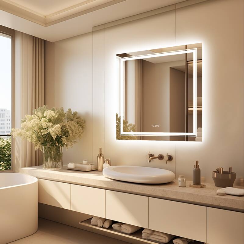 LUVODI LED Bathroom Mirror with Lights Anti-Fog Dimmable Illuminated - 32" x 32"
