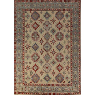 Hand Knotted Oriental 100% Wool Carpet Traditional Geometric Beige & Ivories Kazak Area Rug - 11' 11'' X 8' 10''