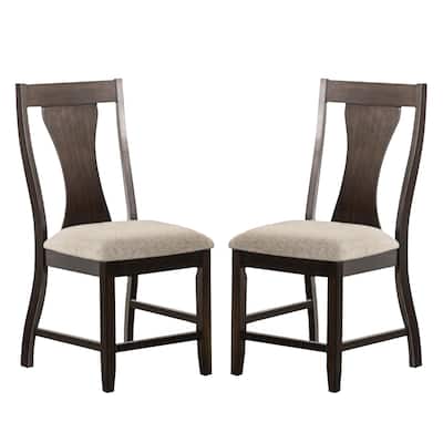 Set of 2 Upholstered Side Chairs with Slat Back Design in Espresso