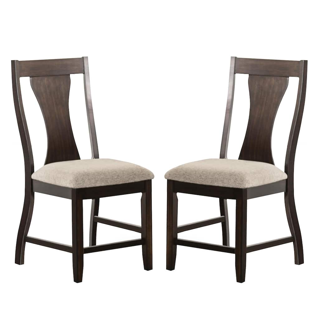 Set of 2 Upholstered Side Chairs with Slat Back Design in Espresso
