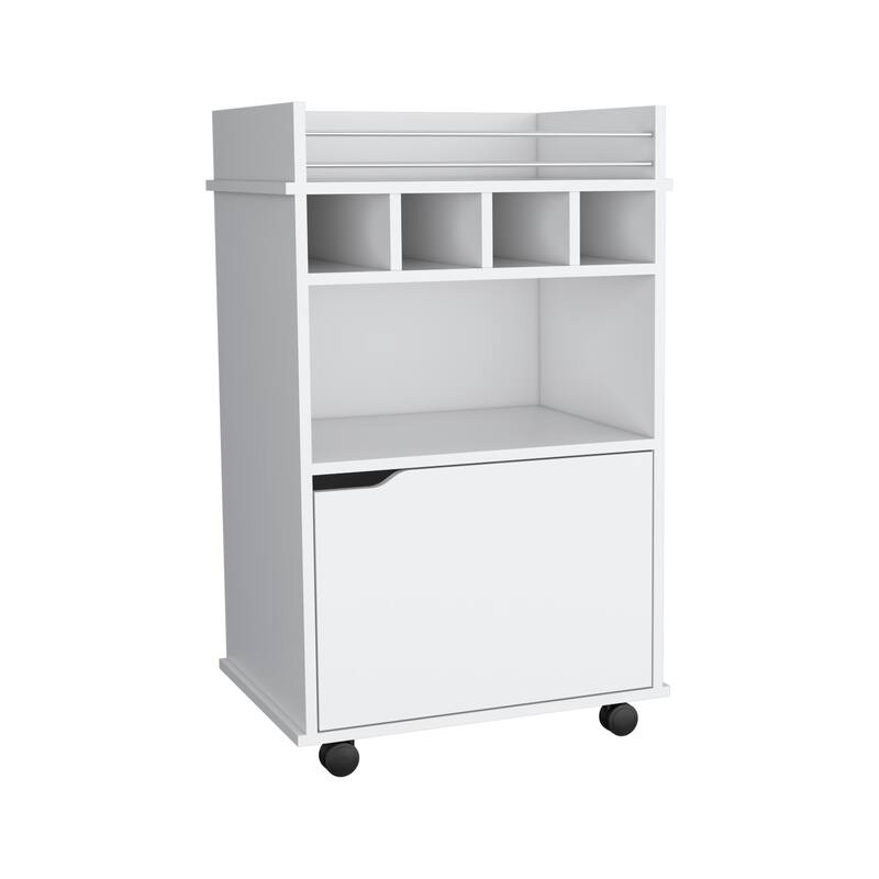 Bar Cart with 2 Open Shelves 4 Cubbies and Cabinet