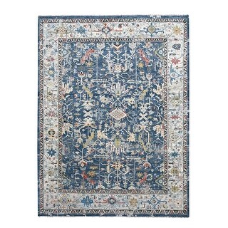Shahbanu Rugs Meditative Blue Densely Woven Broken and Erased Hand ...