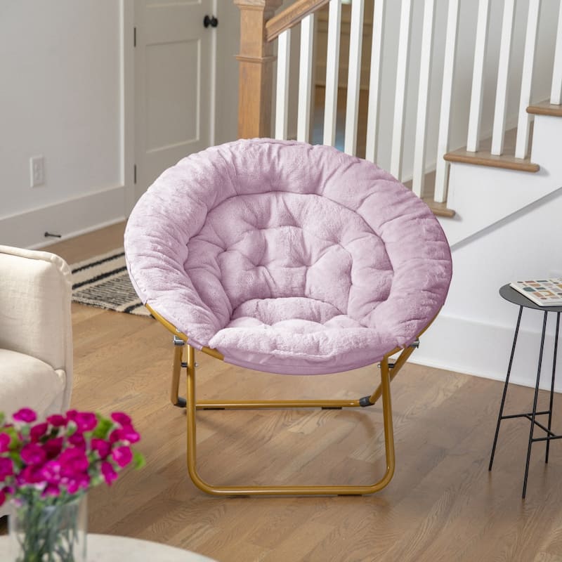 Folding XL Saucer Chair for Dorm or Bedroom - DustyPurple/SoftGold
