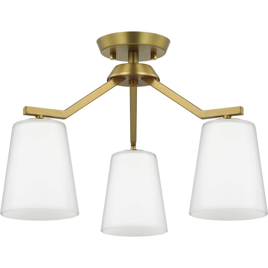 Vertex Collection Three-Light Brushed Gold Etched White Contemporary Convertible Chandelier - 18 in x 18 in x 16.75 in