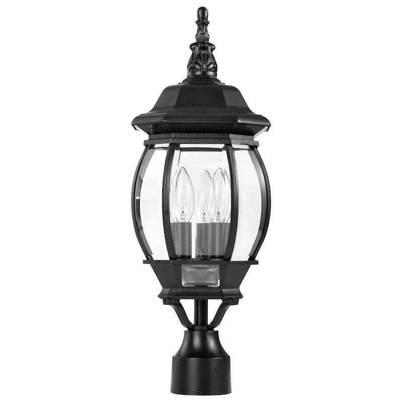 Central Park 3 Light Textured Black With Clear Beveled Panels Post Lantern