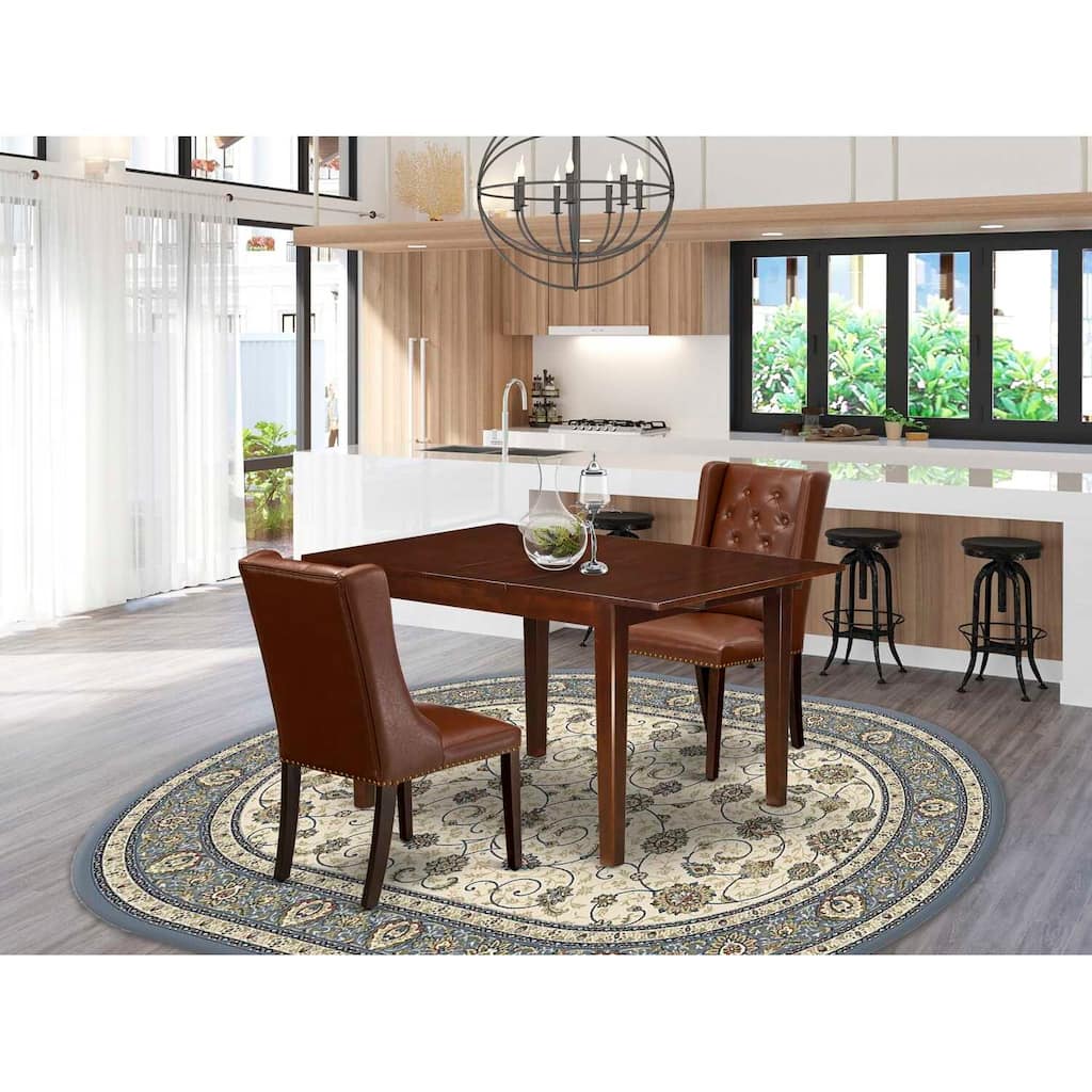 HomeStock 3-Pc Mahogany Finish Rectangular Solid Wood Top With Butterfly Leaf Dining Table Set