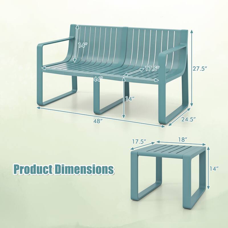 Gymax 3 PCS Patio Furniture Set w/1 Loveseat & 2 Side Tables
