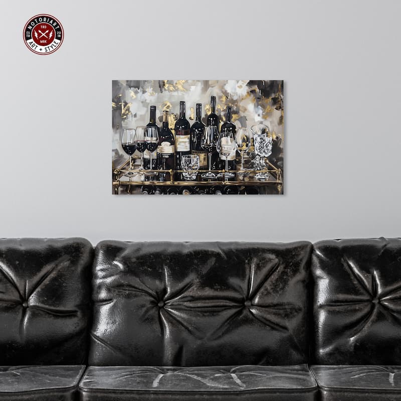 Notoriart Now Serving Champagne Gallery Wrapped Bar Cart Art For Men