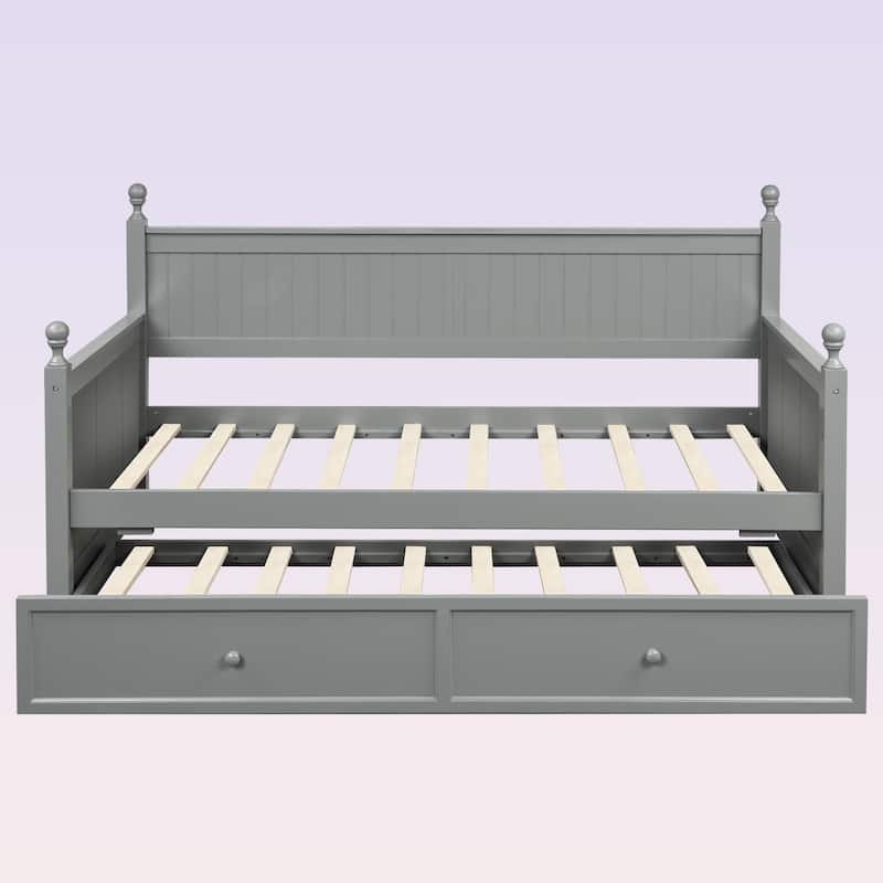 Modern Twin Size Wood Daybed with Twin Size Trundle