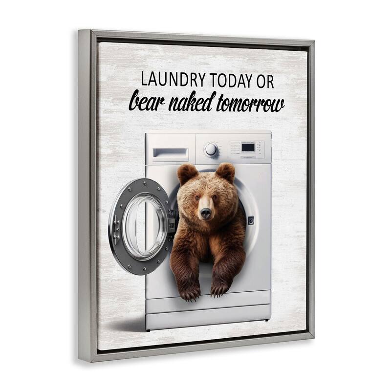 Stupell Bear Naked Funny Laundry Framed Floater Canvas Wall Art Design By Lettered and Lined