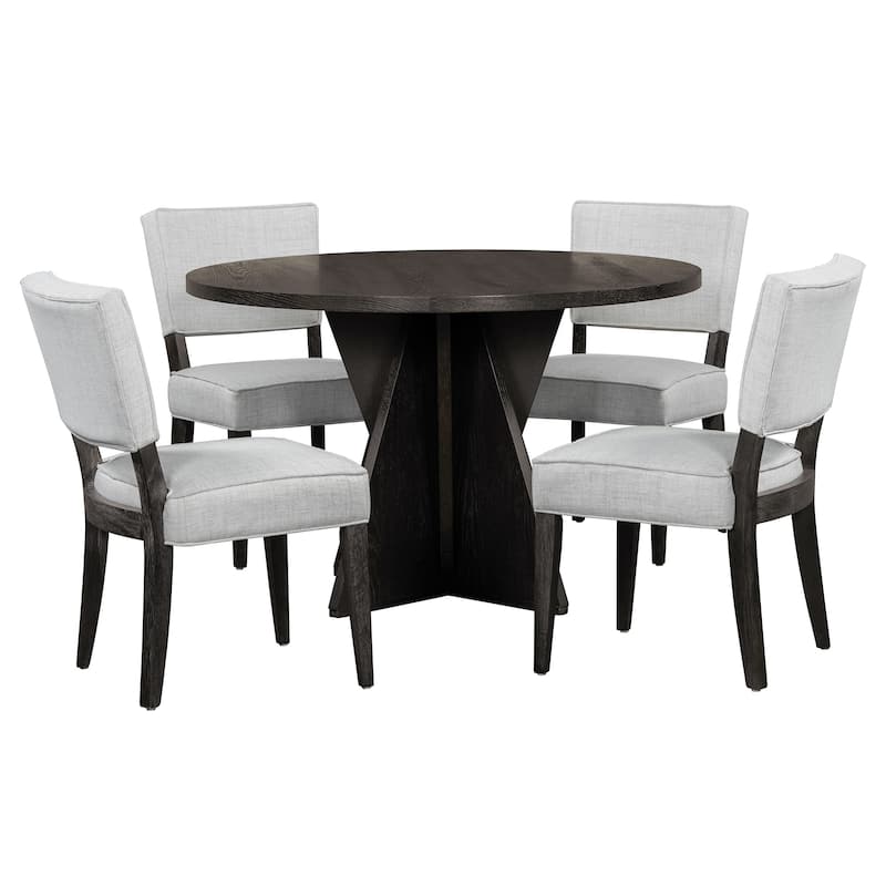 5-Piece Round Dining Table Set for 4, Retro Kitchen Table and Chairs Set of 4 with Designed Base