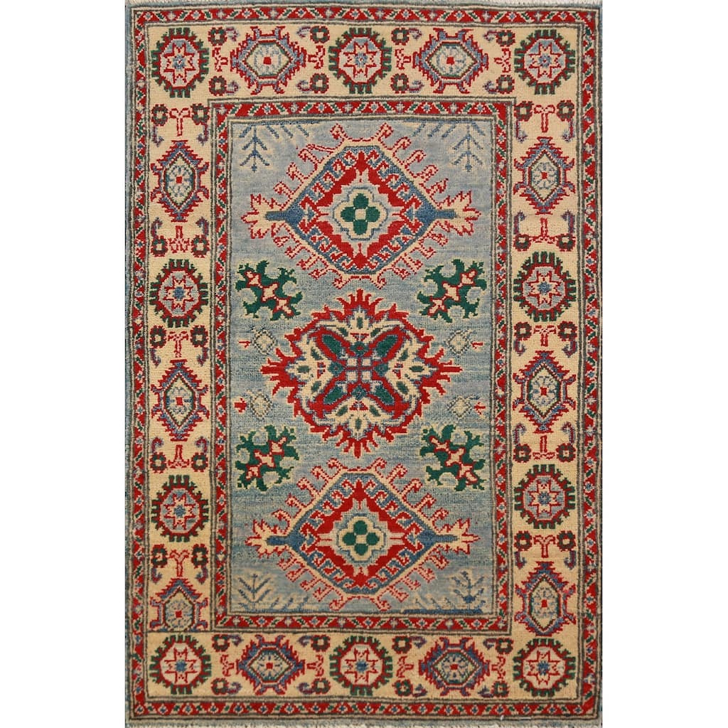 Blue Kazak Accent Rug Traditional Hand-Knotted Wool Carpet - 2'8"x 4'0"
