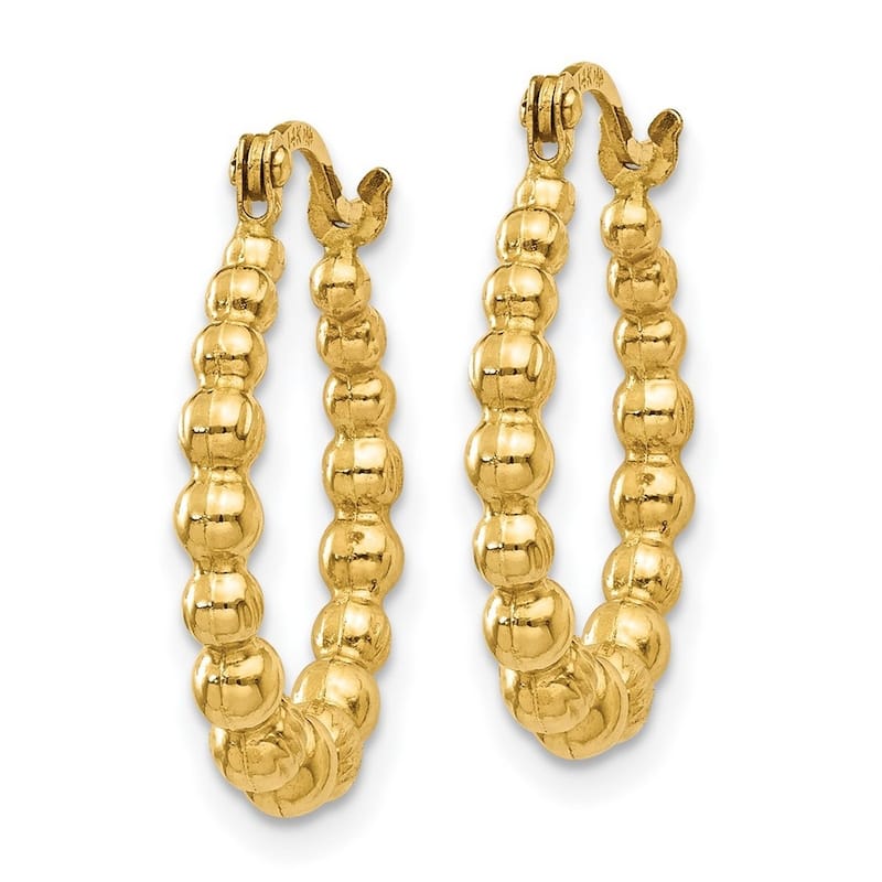 Curata 14k Yellow Gold 3x18mm Textured Polished Beaded Hoop Earrings