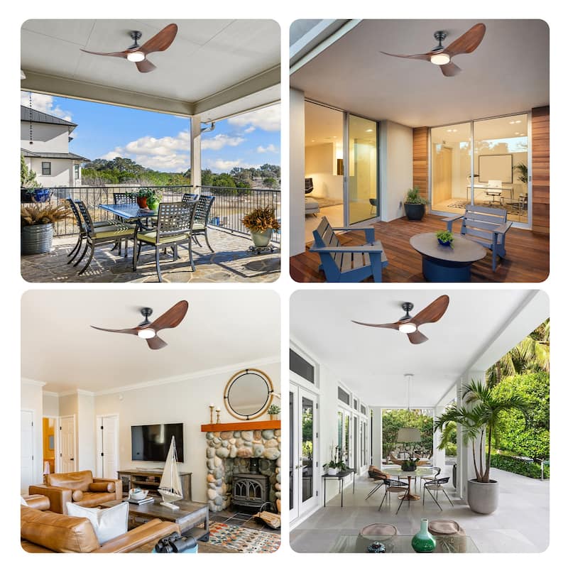 52" Outdoor Wet-Rated Waterproof LED Ceiling Fan with Dimmable Light and Remote Control