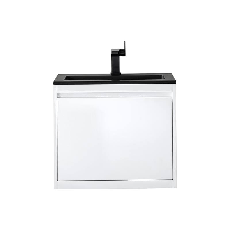 James Martin Vanities Mantova 23.6" Single Vanity Cabinet, Glossy White - No Base, Charcoal Black Top